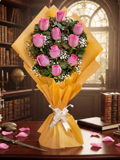 Amber Embraced 10 Pink Roses Bouquet