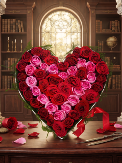 Tranquil Heart 50 Red and Pink Roses Arrangement